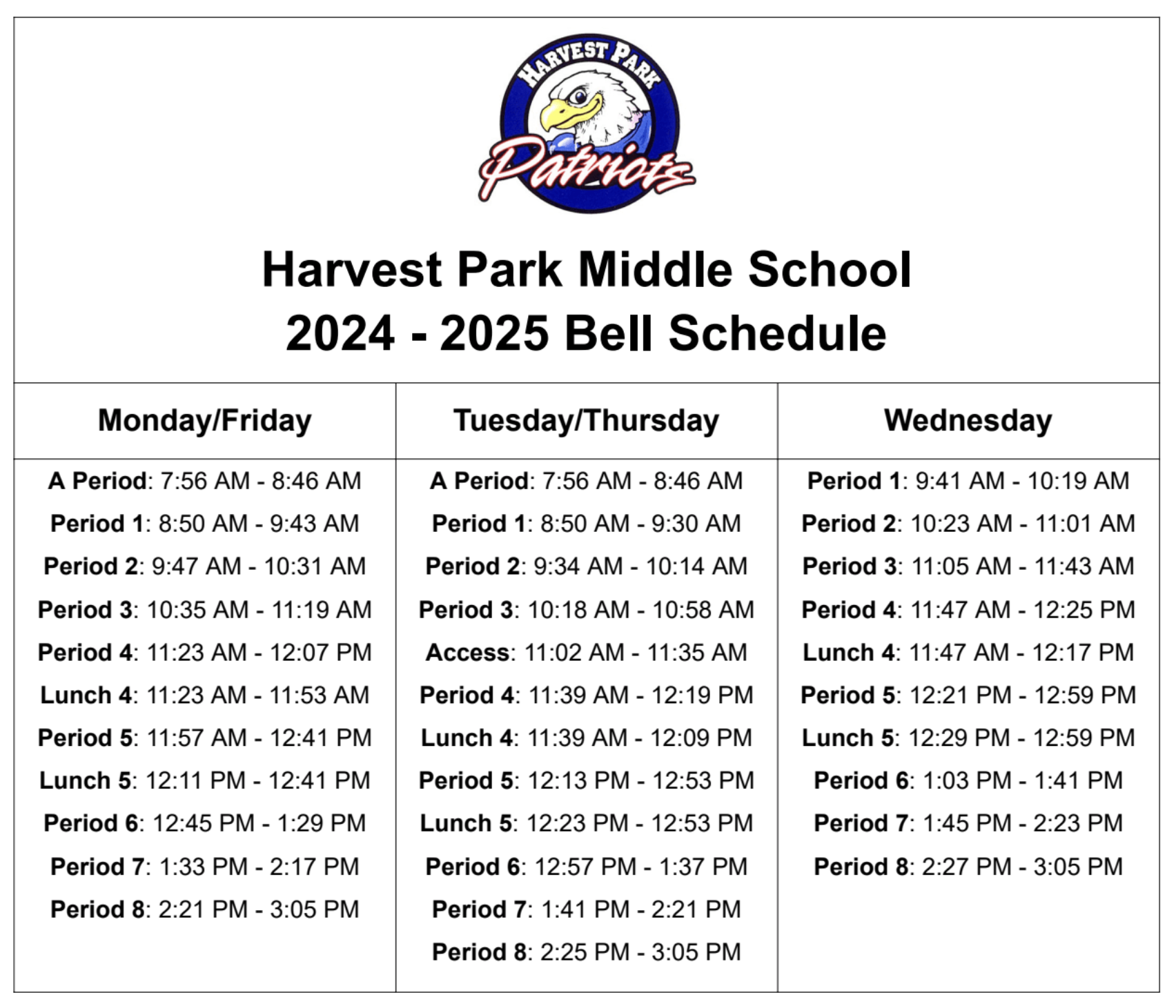 Avery's Bell Schedule